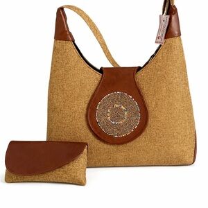 Elegant Tan and Brown Shoulder Bag Set
